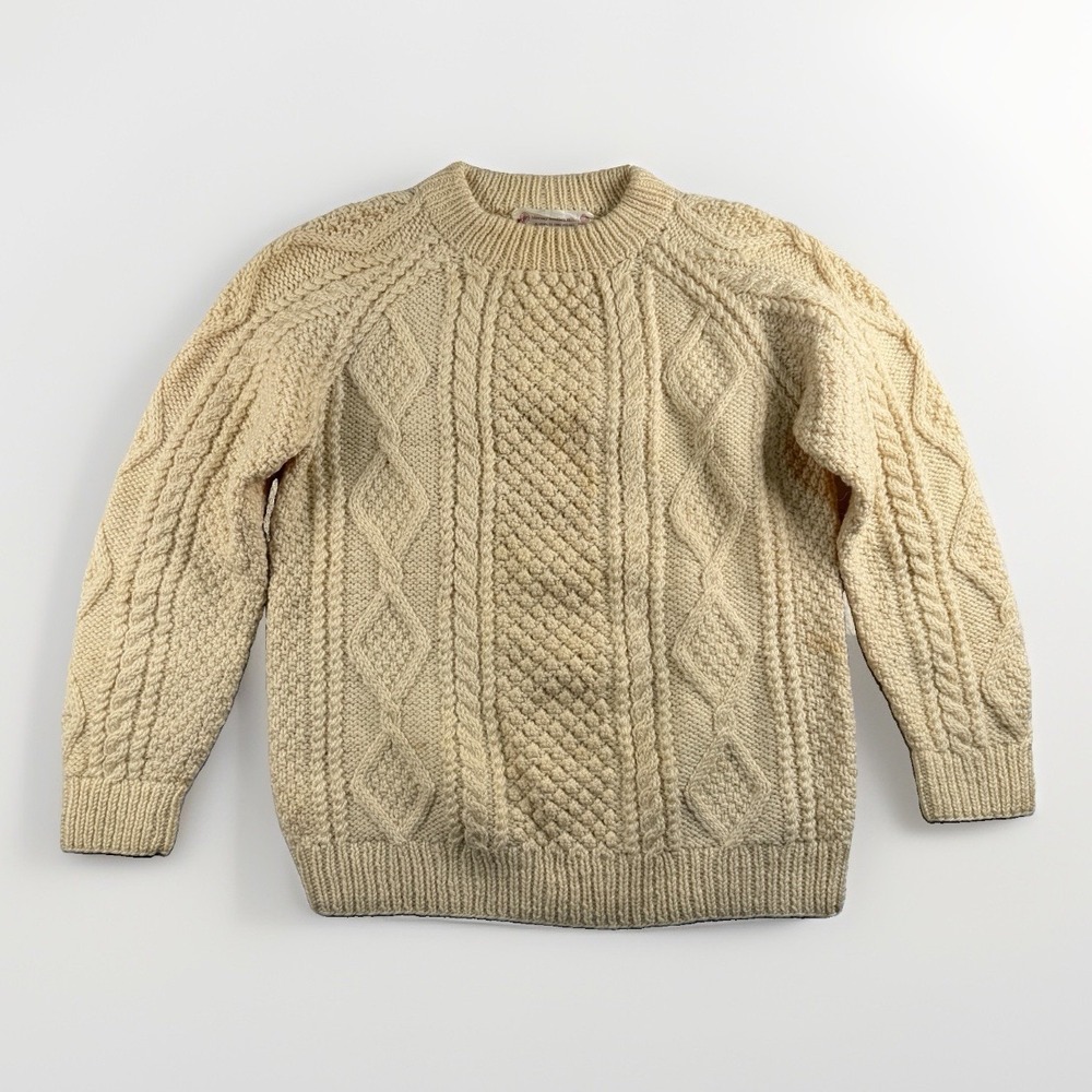 Vtg Blarney Stone Handmade Sweater Mens S Aran Ireland 3D Knit Waffle Fisherman